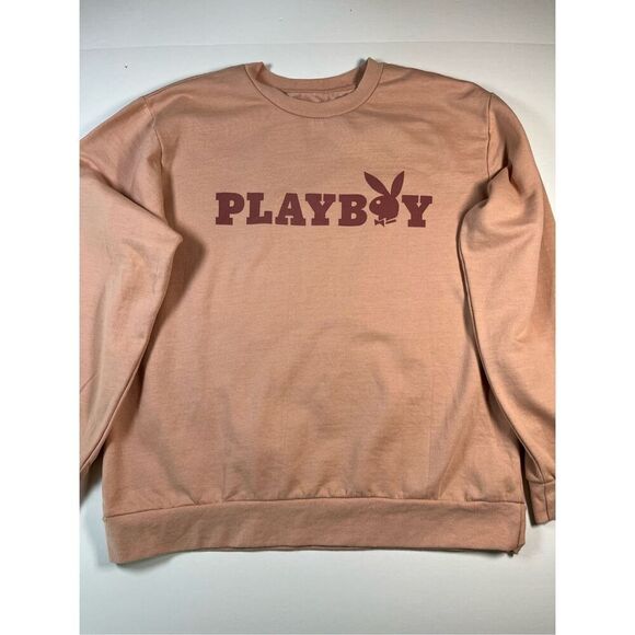 PLAYBOY Logo Front and Back Sweatshirt Crewneck Peach Oversized Women's XL EUC - Picture 2 of 8